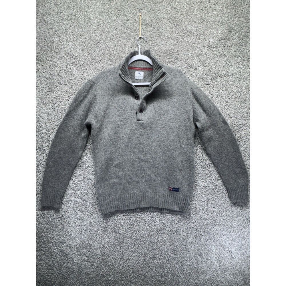 Southern Proper Men's Large Gray LAMBSWOOL‎ BLEND 1/4 Zip Double Elbow Sweater
